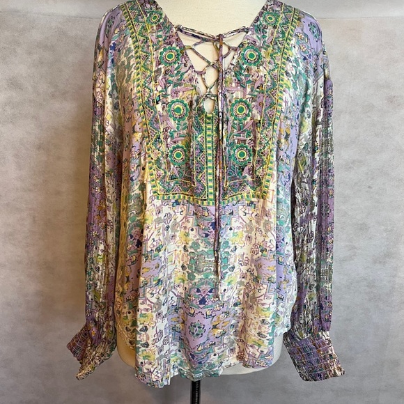 Anthropologie Odetta Shimmer Embroidered Top Shirt Blouse M - Picture 8 of 12